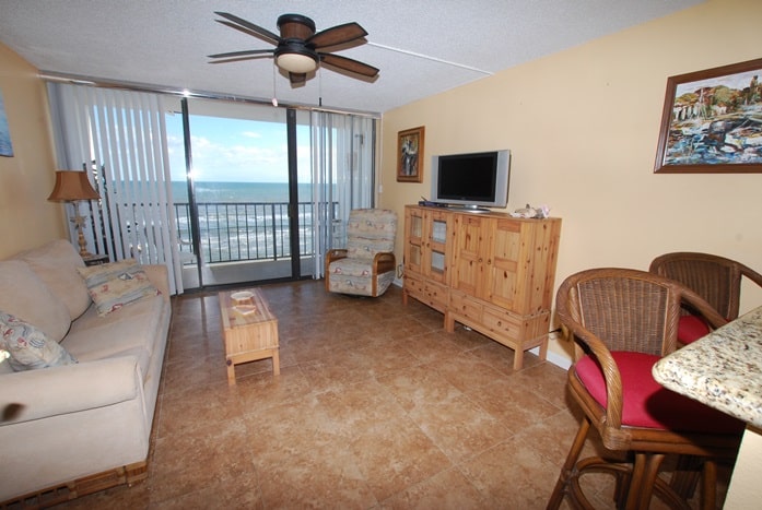 Photo of living room with view of Gulf at Riviera II Condominiums