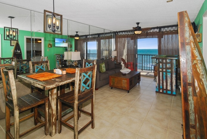 Photo of living and dining room with view of Gulf of Mexico from Riviera I Condominium