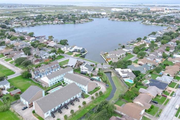 Havre Lafitte Townhomes aerial view with Lake Madeline
