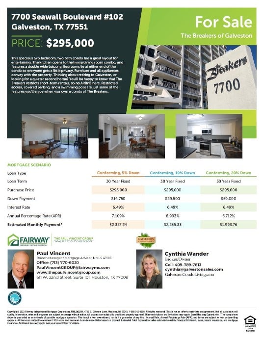 August Condo Spotlight Breakers Condominiums Financing Flyer for Featured Listing