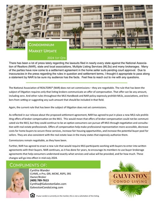Photo of page 1 of 1st quarter newsletter and statement by National Association of Realtors