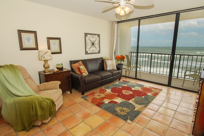 Photo of living room with views of Gulf of Mexico at Riviera II Condominiums