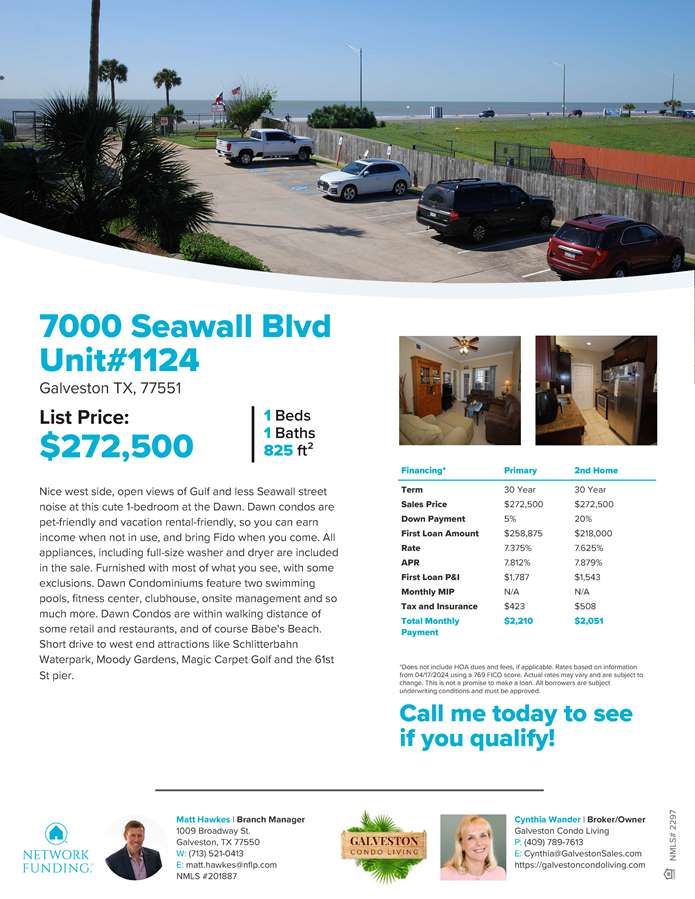 Financing flyer for Dawn Condominium Featured Listing