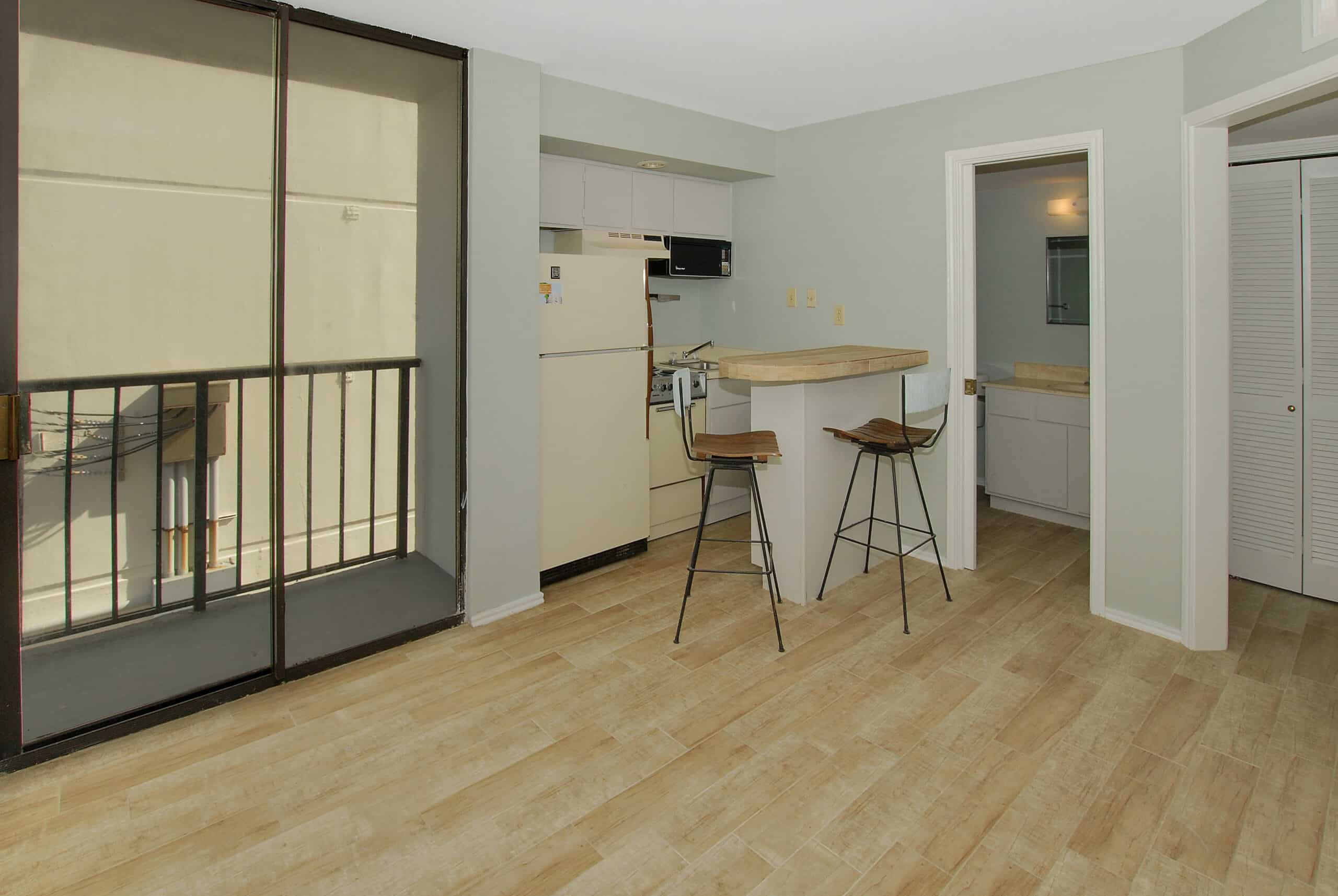 Photo of kitchen of small 1 bedroom floor plan at Riviera I Condominiums