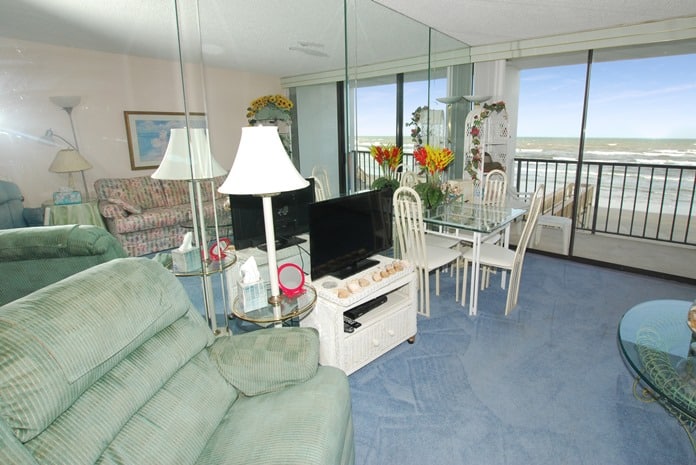 Photo of living room with view of Gulf at Riviera II Condominiums