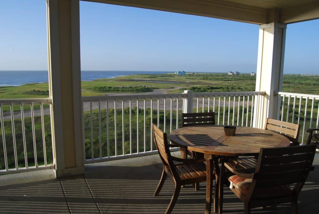 Photo of balcony with Galveston bay view at Pointe West Condominiums