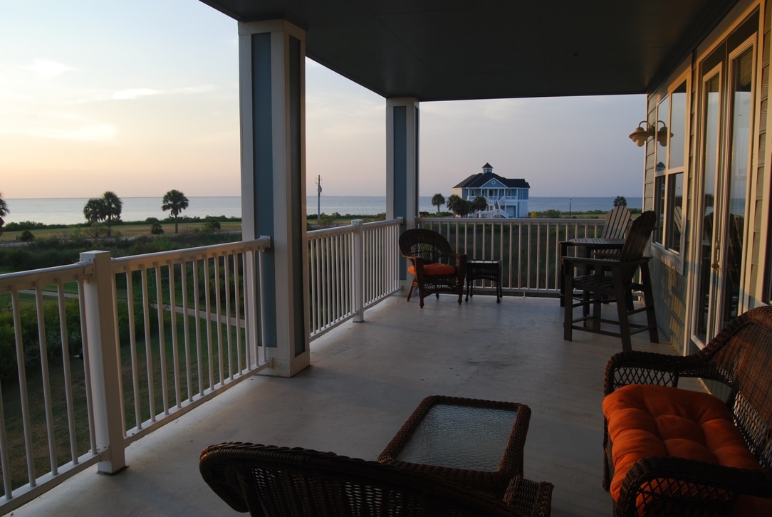 Photo of balcony with Galveston bay view at Pointe West Condominiums