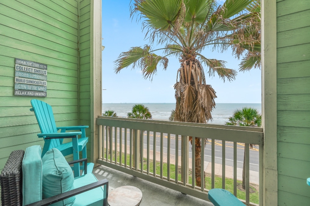 Photo of balcony and Gulf views from 3rd floor condo at Dawn Condominiums